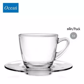 แก้วกาแฟ จานรองแก้ว Glass coffee cup saucer KENYA CUP 245 ml & KENYA SAUCER 6 " จากโอเชียนกลาส Ocean glass  แก้วกาแฟดีไซน์สวย