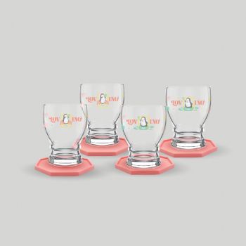 ชุดแก้วน้ำและที่รองแก้ว Penguin Passion Drinking Set 300 ml - Pink